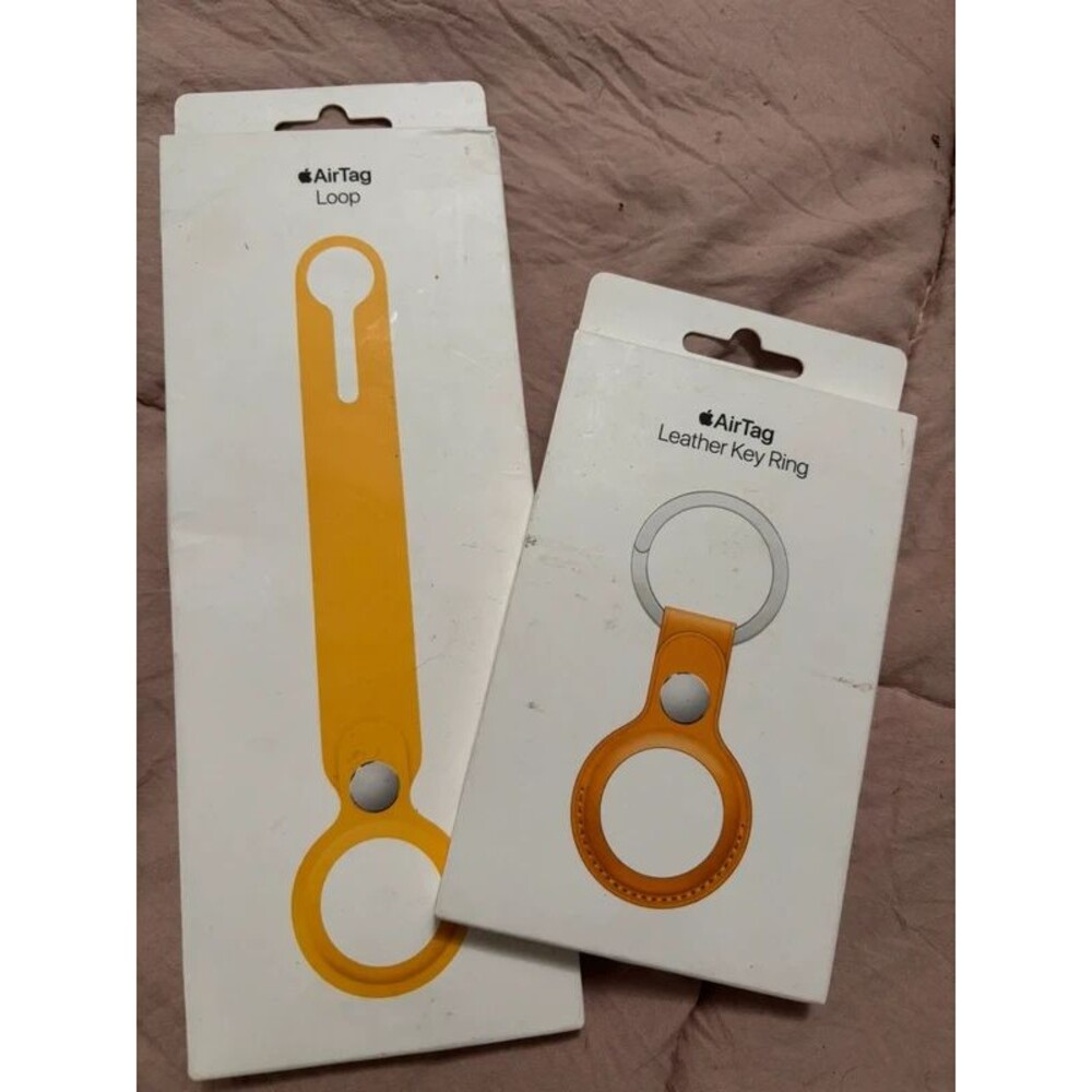 Apple AirTag Loop & Leather Key Ring Orange Yellow Accessories Lot of 2